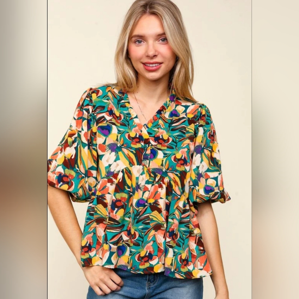 Floral Multicolor Puff Sleeve Blouse